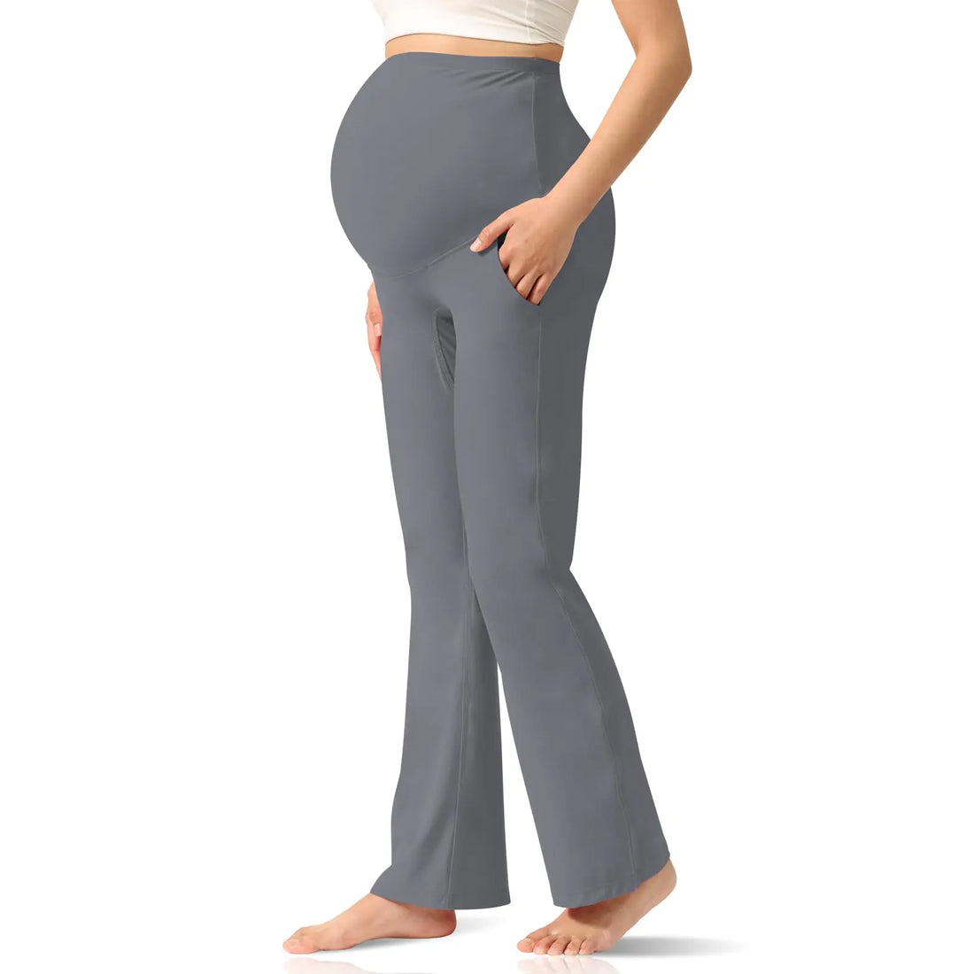 CUXFLS Women's Maternity Yoga Leggings with Pockets